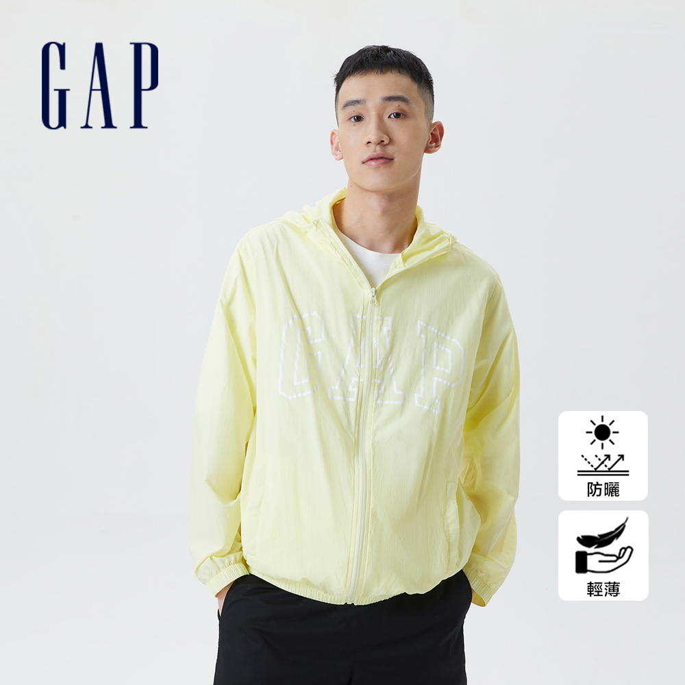 Gap 男女同款 Logo防曬連帽外套 輕透氣系列-淡黃色(602744)