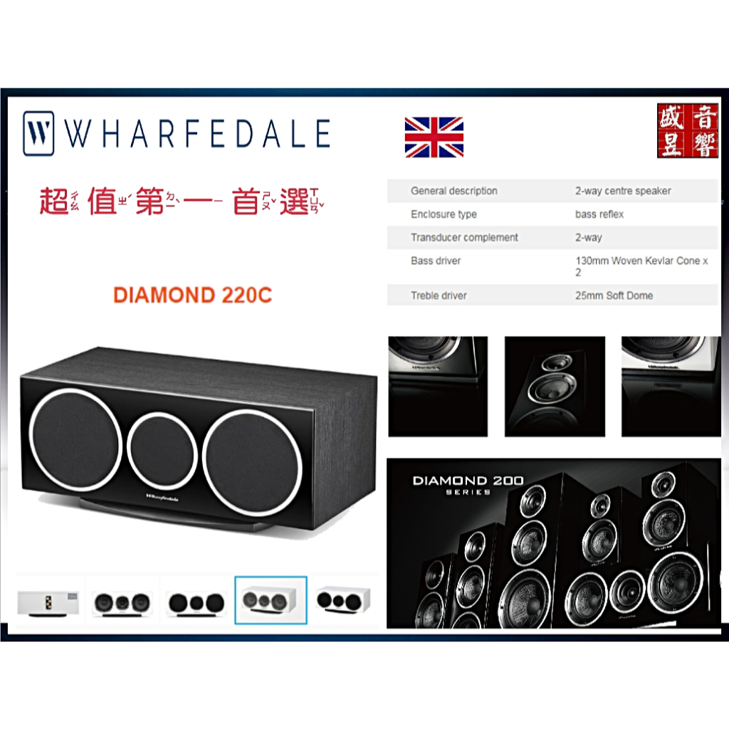 WHARFEDALE Diamond 220C 英國中置喇叭(黑色) 公司貨