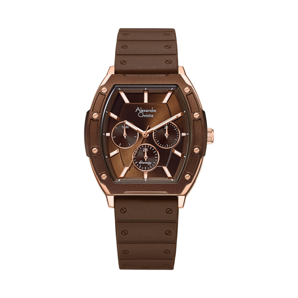 【Alexandre Christie】6628BFRROBO 典雅棕 石英橡膠 日期星期顯示 AC手錶