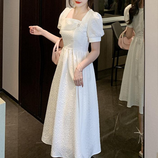 愛依依 短袖洋裝 伴娘裙 收腰洋裝 S-XL新款法式白色訂婚禮服連身裙平時可穿敬酒服TCF07A-5279.