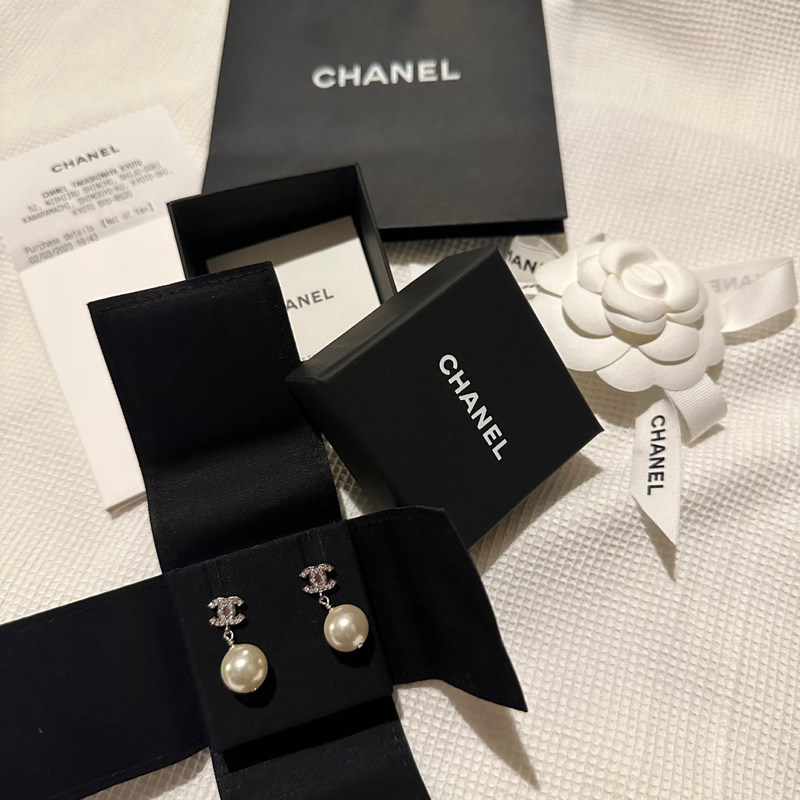 全新 CHANEL 香奈兒 水鑽 珍珠 耳環 耳針 耳釘 耳墜 墜式耳環 首飾 正品 全配 經典款 台北面交 保證真品