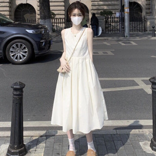 洋裝 小禮服 韓系新款女裝茶歇法式白色無袖連身裙小個子顯瘦背心裙子1F026 SH654.衣時尚Y16
