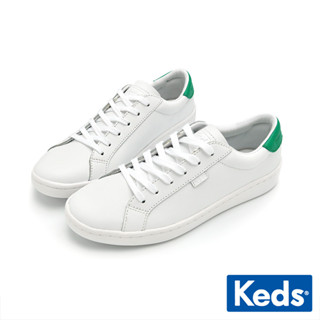 【Keds】ACE 復古運動皮革綁帶休閒鞋-白/綠 (9231W123488)