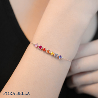 <Porabella>925純銀小方塊彩虹手鍊 彩色手鍊 冰塊鑽鋯石手鍊 Rainbow Bracelet