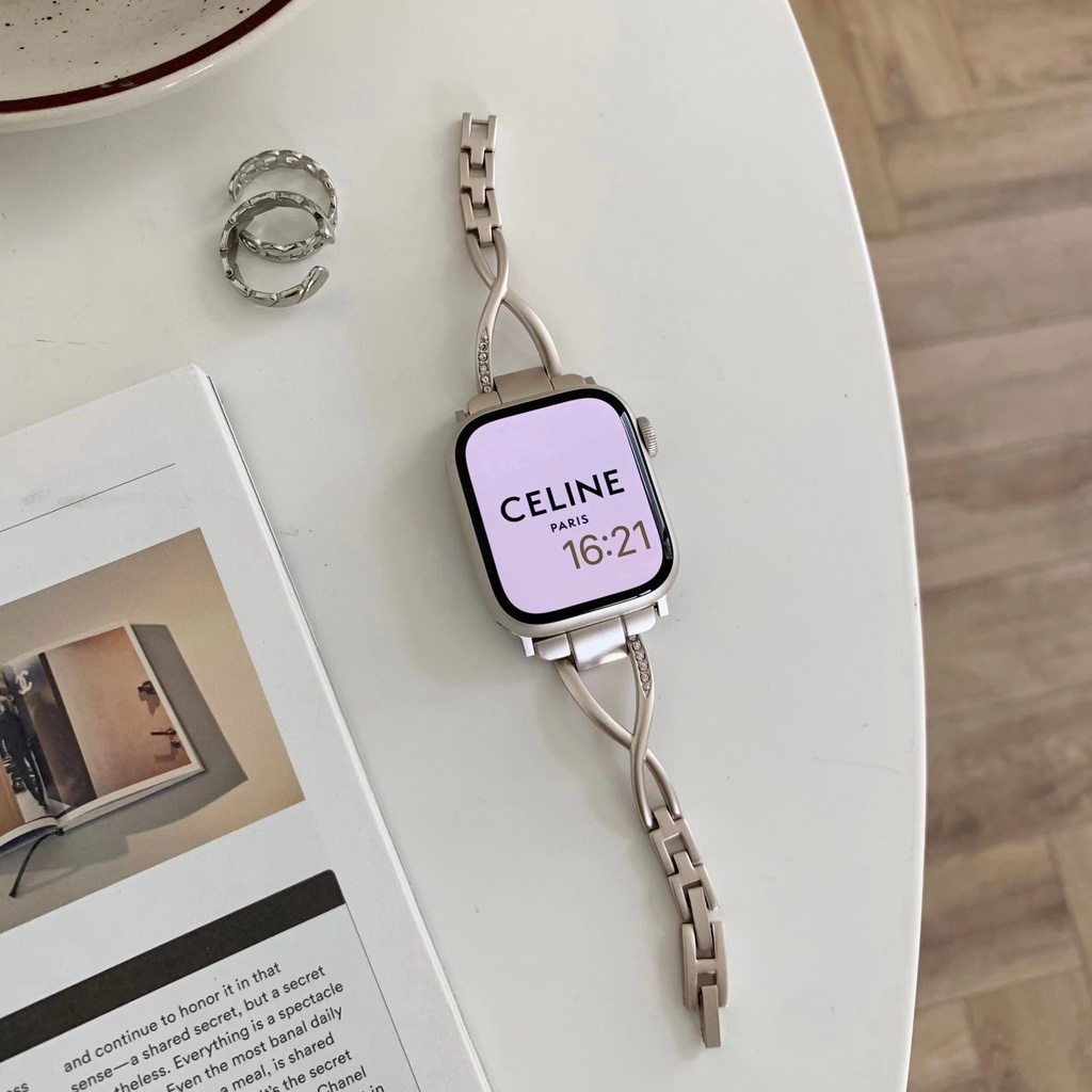 適用於Apple Watch錶帶87654321se蘋果手錶帶  小眾創意高級感金屬蘋果手錶帶