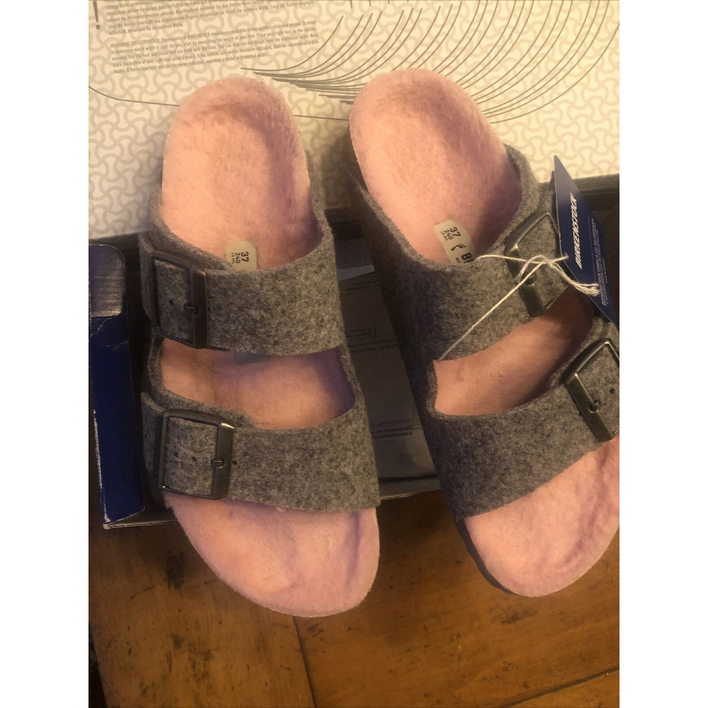 勃肯 Birkenstock Arizona Happy Lamb Rose 毛毛灰色拖鞋