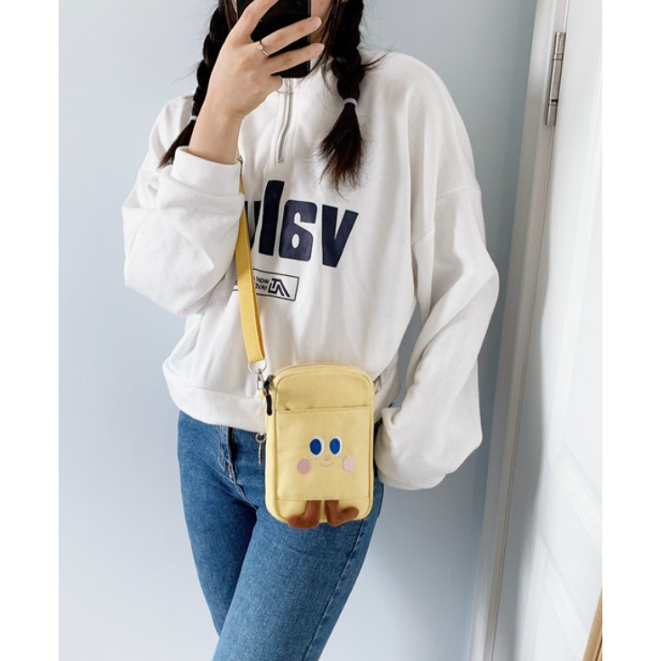 【口碑好評】韓風吐司包 手機包斜背 手機袋 手機錢包斜背 黃色 女生包包 隨身小包 可愛手機包 手提 行動電源 小孩包包