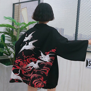 臺灣現貨🔴日式仙鶴外套 紅色飛鶴日本羽織 個性帥氣和風表演和服上衣 祭典外掛羽織 紅飛鶴外套 仙鶴外套 和風羽織