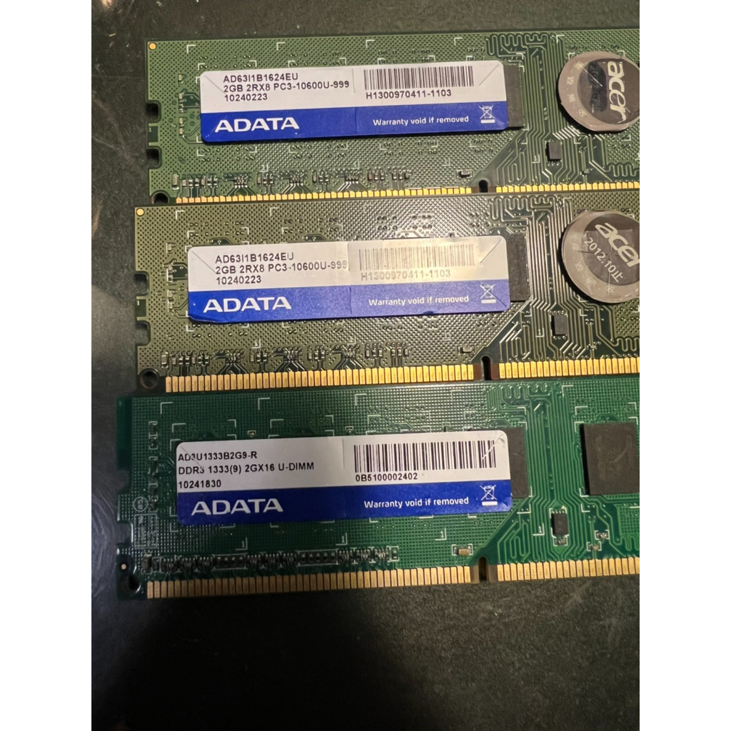 二手 ADATA DDR3 2GB X 3 記憶體 RAM