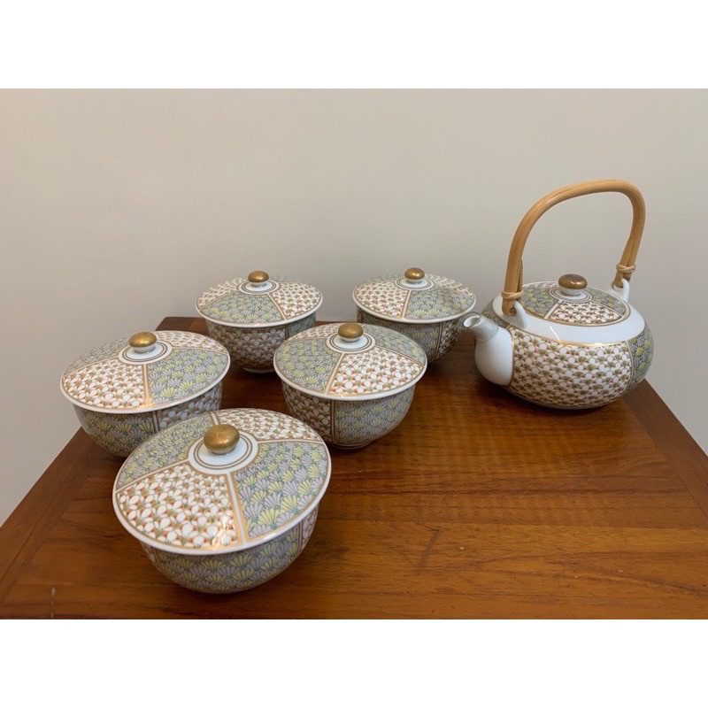 日本名家 宮廷御用 深川製 藤把雙花茶具一壺五蓋杯組 - 煎茶 茶道 茶室 和室 茶葉 湯吞 和菓子 壺