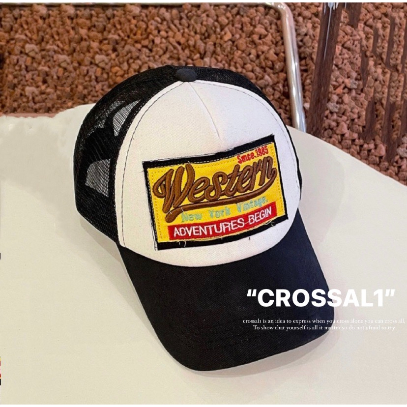 【CROSSAL1】現貨) 韓國🇰🇷 WESTERN 刺繡網紗棒球帽 卡車帽 棒球帽 網紗帽 老帽 街頭 帽子