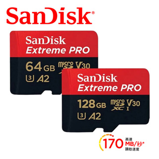 SanDisk 64GB/128GB Extreme Pro microSDXC U3 V30 A2 高速記憶卡