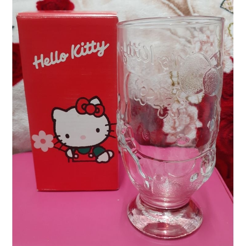 全新未使用 日本 正版 1994 Sanrio 三麗鷗 Hello Kitty  凱蒂貓 浮雕玻璃杯 玻璃杯 水杯