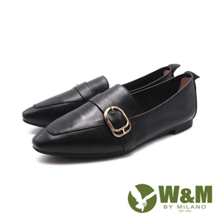 W&M(女)簡約圓尖頭平底樂福鞋 女鞋－黑色(另有灰色)