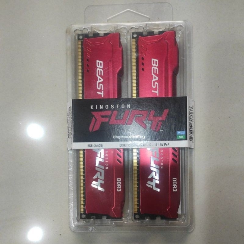 全新未拆 金士頓 Kingstone Fury DDR3 8G 雙通道  4Gx2 兩條一組，紅色金屬散熱片 便宜賣！