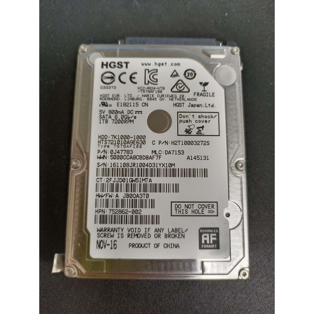 【HGST】7K1000-1000 2.5吋硬碟 1TB(二手良品)