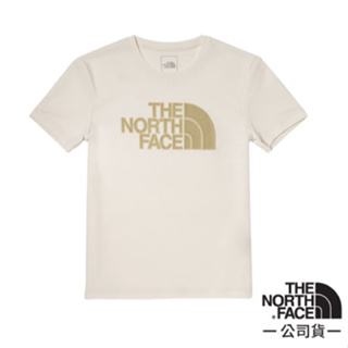 【The North Face】女款 吸濕排汗防曬胸前LOGO圓領短袖T恤 FlashDry(亞洲版型)_米白_5JYR