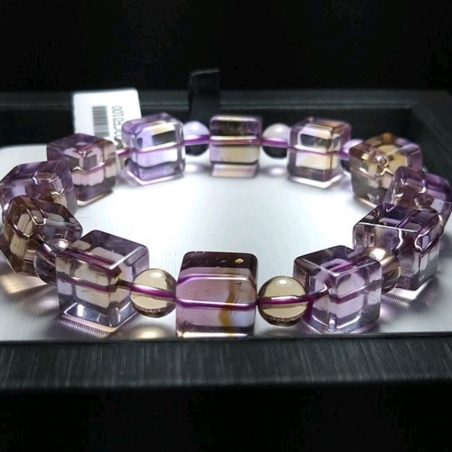 收藏等級 天然無優化 玻利維亞紫黃晶 紫黃同體 紫黃晶 手珠 方塊魔方造型