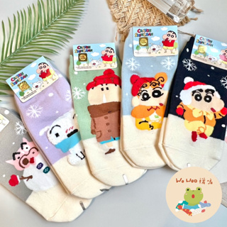wowoo襪嗚▸蠟筆小新系列絨毛冬季下雪短襪 韓國襪子