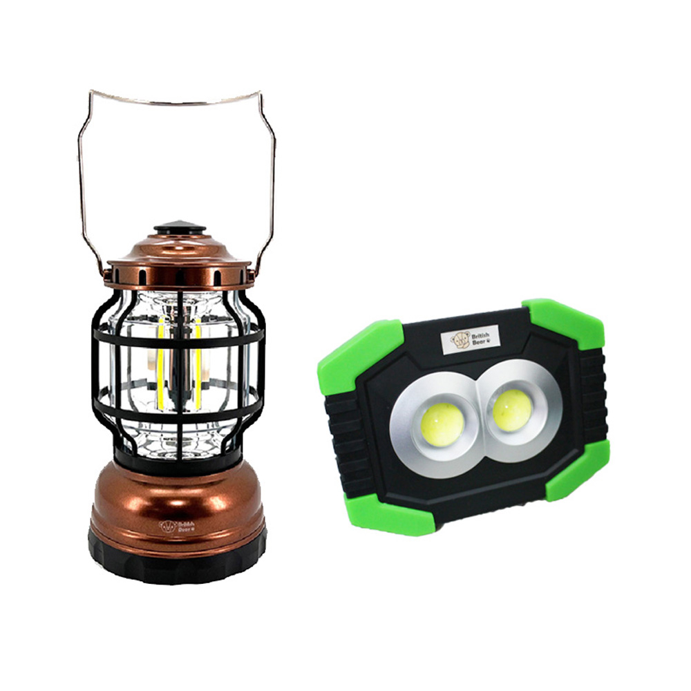 居家露營兩用 英國熊 LED復古煤油造型露營燈 LI-034+方形手電筒探照燈 LI-029(超值組合價)