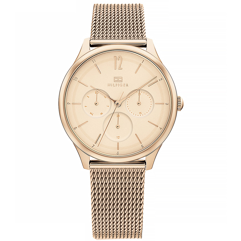 Tommy Hilfiger 簡約三眼 兩地時間 日期顯示 米蘭編織不鏽鋼手錶 藍色 44mm 1710504