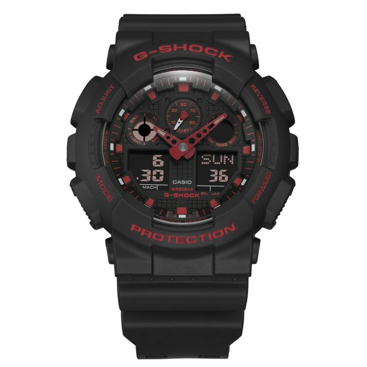 CASIO 卡西歐 G-SHOCK 焰紅配色 大錶殼雙顯手錶 ( GA-100BNR-1A )