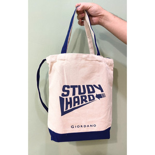 左白上#全新庫存品台灣現貨#Giordano study hard帆布包#托特包#背包#超耐重購物袋#工具袋