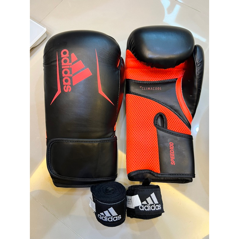 二手8成新-adidas SPEED100拳擊手套 boxing 🥊 黑紅 ADISBG100BR 12oz