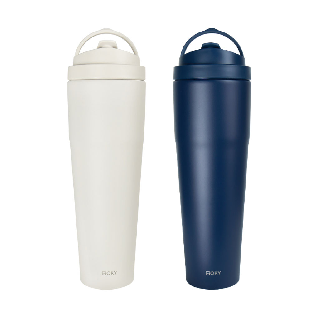 【WOKY 沃廚】手提激凍輕芯鈦瓷易潔層保溫杯1000ml (附吸管) 一代上蓋