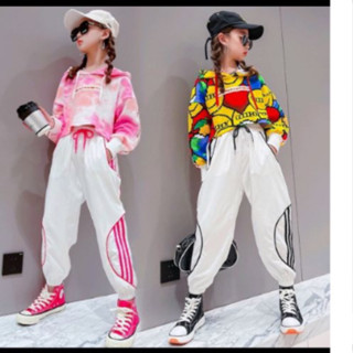 超低價上衣迷彩褲兒童爵士舞服裝女童潮服拍照模特嘻哈街舞女孩hiphop短版上衣長褲表演服演出服帽T連帽套裝