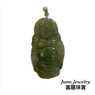 天然彌勒佛玉石墜 A貨 緬甸翡翠 冰種油青 白K金 K375