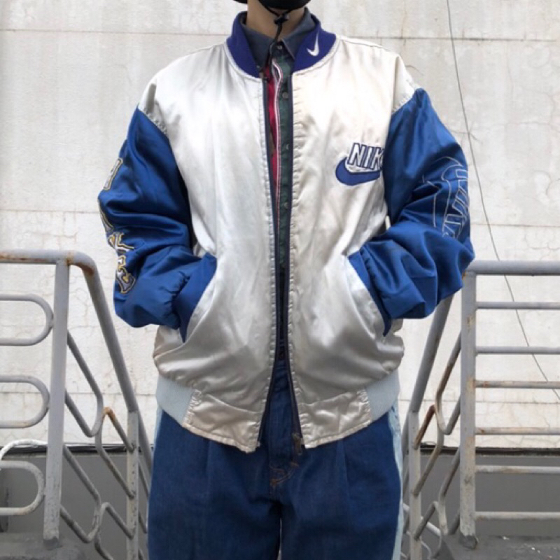 古著 80’s Nike緞面刺繡外套 教練外套 棒球外套 飛行外套