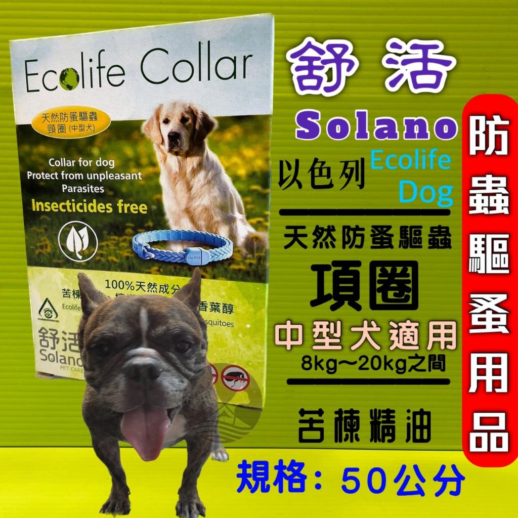 ✪貓國王波力✪以色列 Solano 舒活 天然防蚤驅蟲頸圈 中型犬8kg~20kg之間的狗 項圈長50公分 天然防蚤 驅