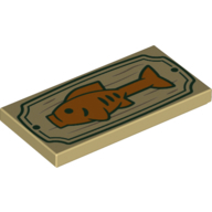 LEGO 樂高 米色 2X4 印刷 魚 招牌 看板 木牌上帶有橙色魚 87079pb1146