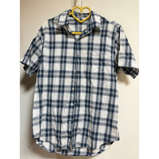 GIORDANO S號 藍白格紋 短袖襯衫 有小髒污特價出售