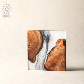 九土日式方形水墨杯墊壺承手工實木樹脂杯墊隔熱壺承創意咖啡杯託茶道配件茶墊家用圓杯墊小茶杯盤隔熱墊泡茶用具PJR0060