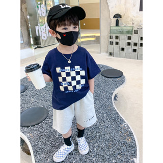 臺灣現貨-棋盤格短袖T恤 兒童T 兒童短袖 童裝 夏天童裝 快速出貨
