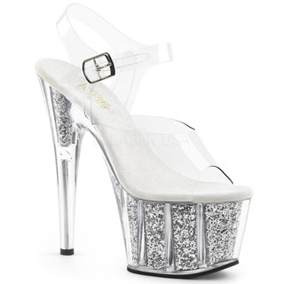 Shoes InStyle 美國 PLEASER 原廠正品透明金蔥厚底高跟涼鞋 有大尺碼『紅黑銀玫瑰金色』ADORE