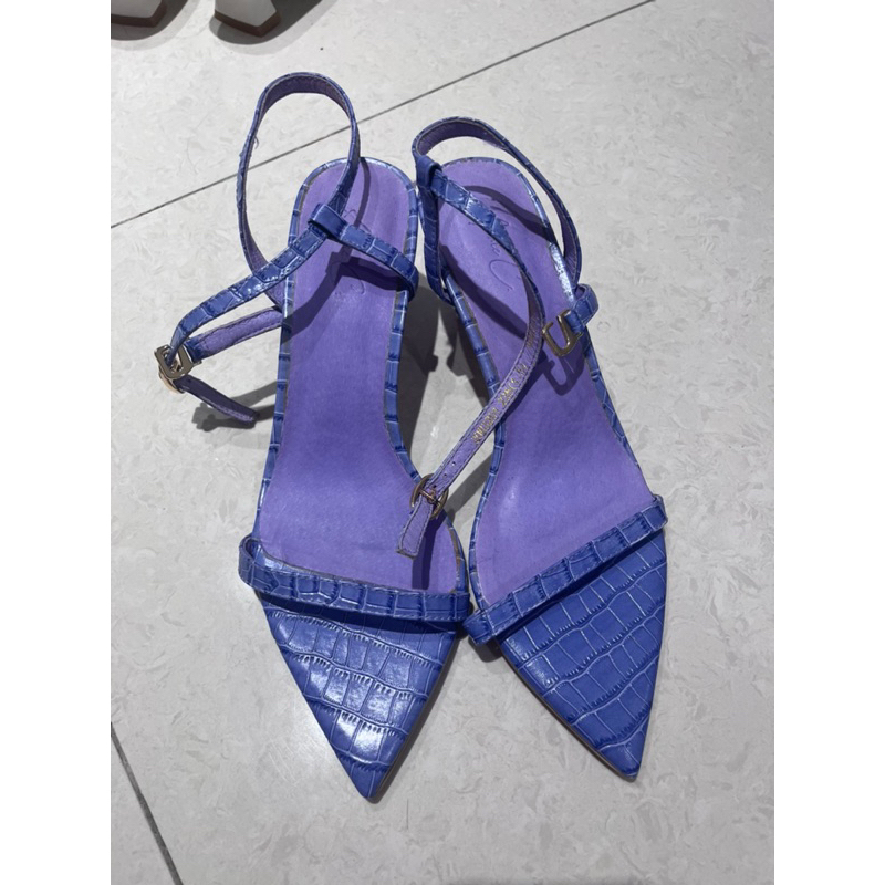 Gracegift x Annie聯名紫色鱷魚紋尖頭露趾涼鞋👡高跟鞋 23.5cm