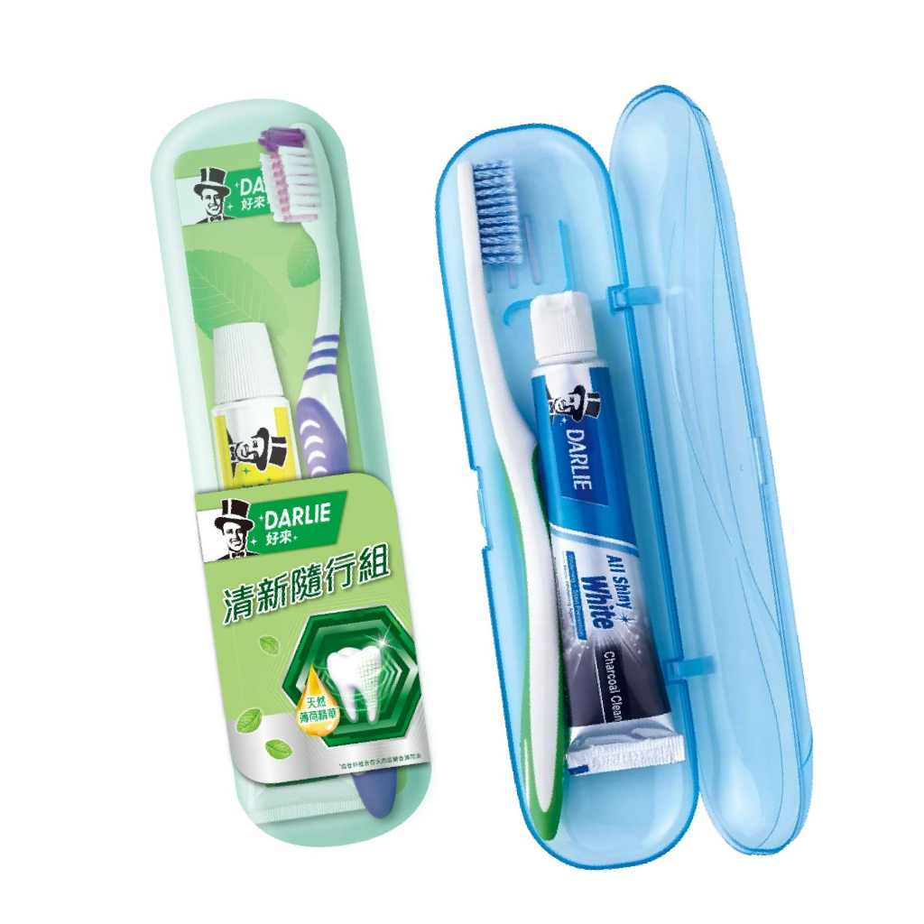 好來牙膏 旅行組 牙刷+牙膏 全亮白竹炭 黑人牙膏 刷牙 牙刷 攜帶型 亮白炫潔 口腔清潔 清新隨行