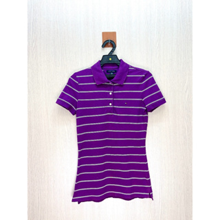 Tommy Hilfiger 專櫃 紫色條紋小Logo棉質Polo衫