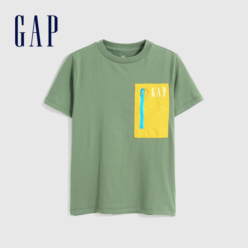 Gap 男童裝 Logo口袋圓領短袖T恤-綠色(592081)