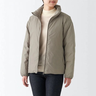 MUJI 無印良品【全新、淡棕L】女👩再生尼龍輕量羽絨立領外套 現貨😍