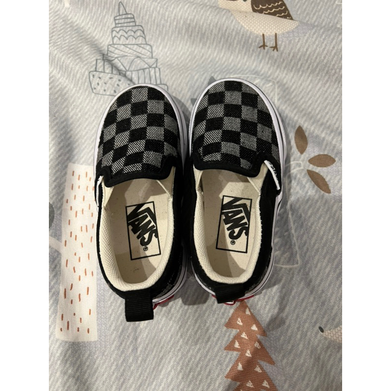 (全新）vans棋盤格黑灰色童鞋14cm(日本outlet款）