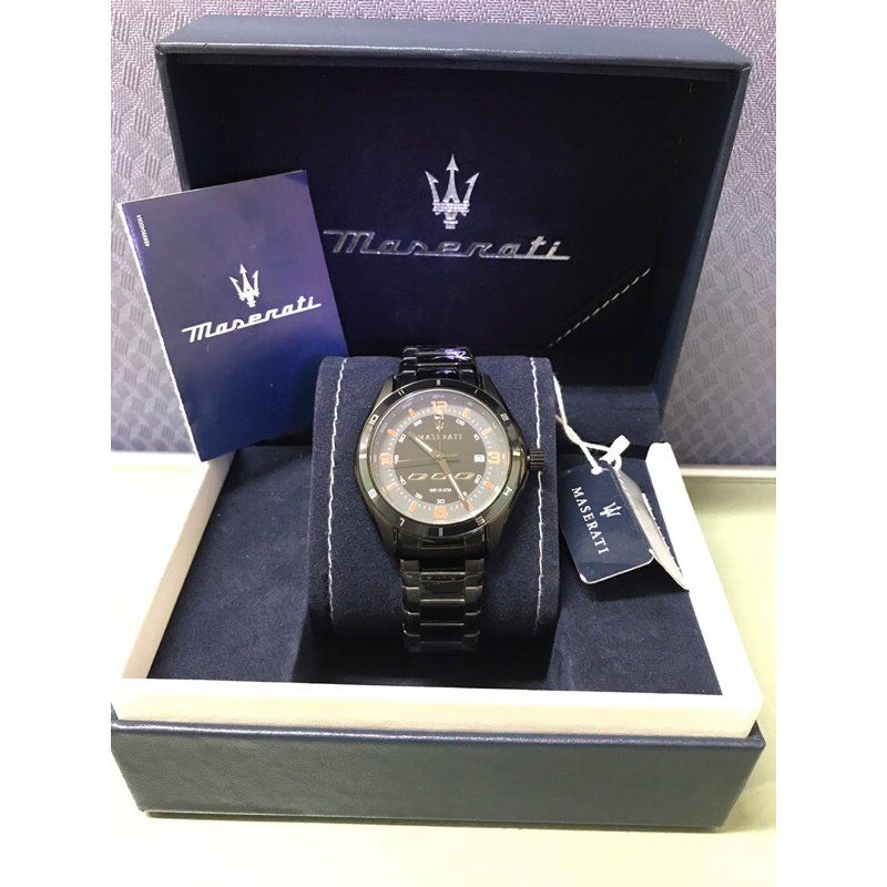 全新正品公司貨MASERATI R8853124001雙時區經典款/含原廠錶盒及吊牌/錶徑44mm不鏽鋼錶殼/黑鋼錶帶