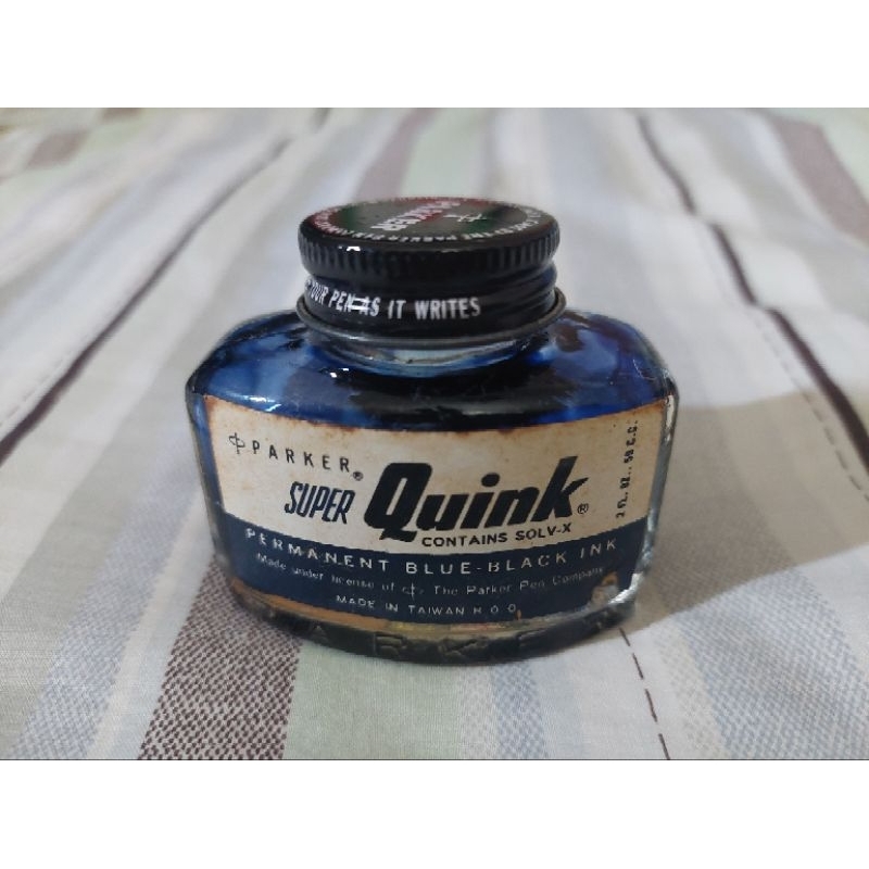 Parker Super Quink 美國 老派克 鋼筆 鋁蓋 玻璃 藍黑色 早期墨水瓶 50年古董 已絕版 裝飾 擺飾