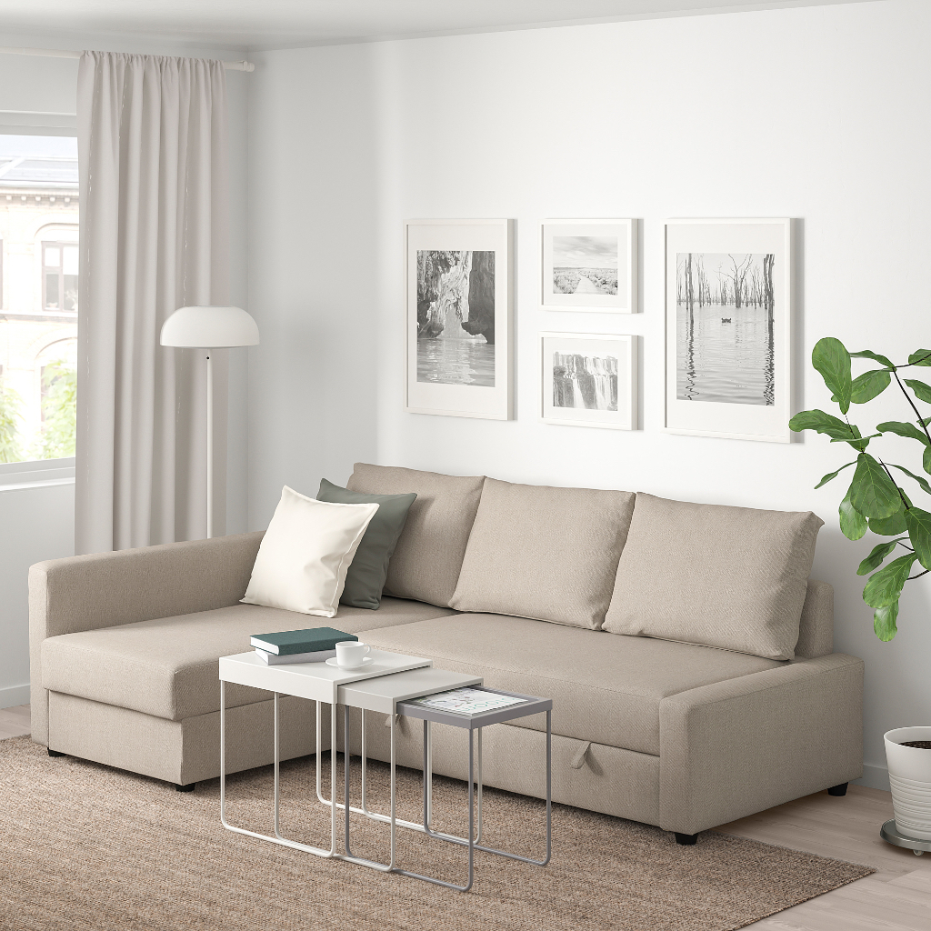 北歐風格IKEA宜家FRIHETEN轉角沙發床附收納空間/L型沙發/米色/230x151x66/二手八成新/特$8800