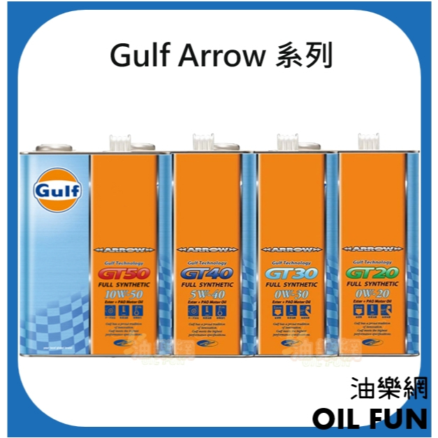 【油樂網】GULF ARROW GT20/GT30/GT40/GT50 全合成酯類 PAO 機油 4L 日本原裝鐵桶