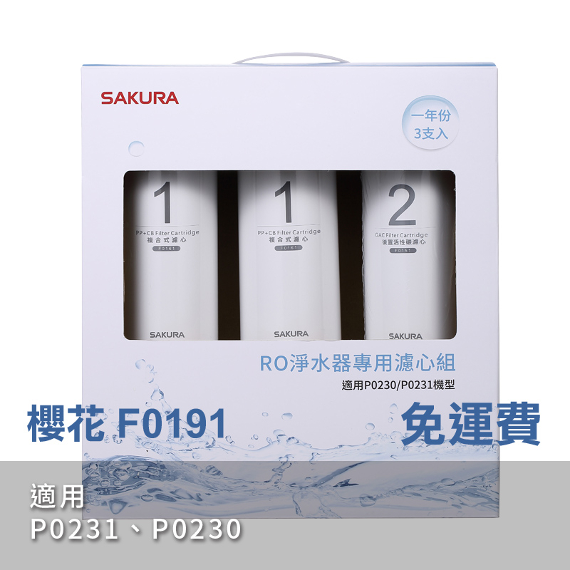 櫻花 F0191 RO淨水器專用濾心3支入(一年份) P0230/P0231適用