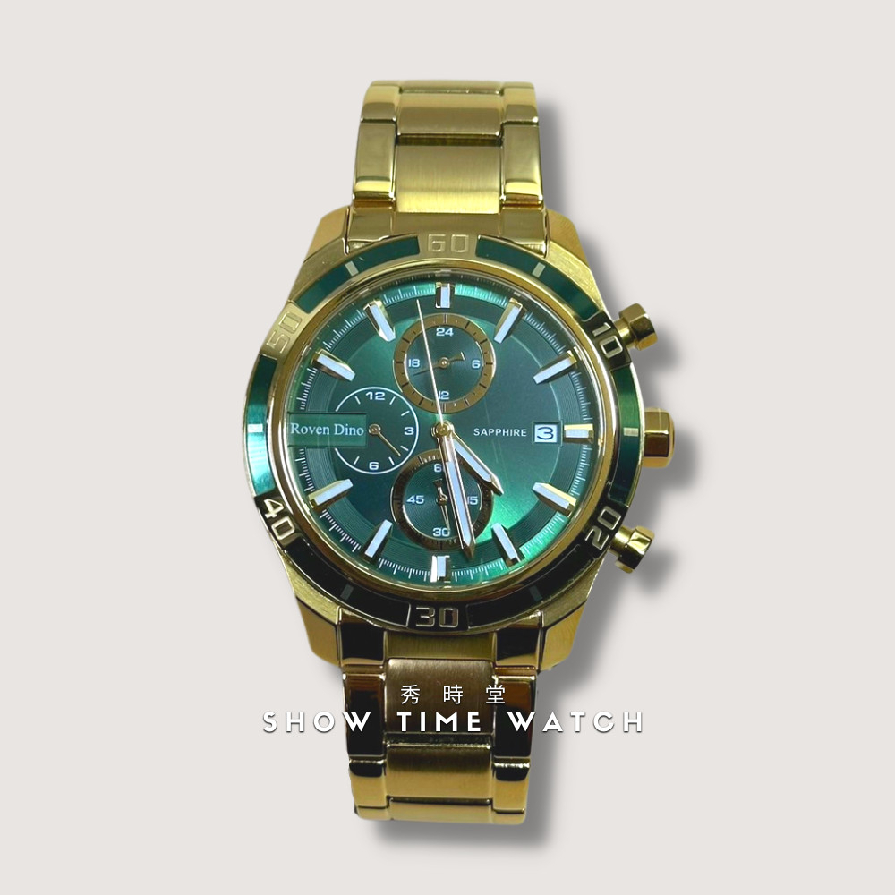 Roven Dino 羅梵迪諾 三眼顯示 兩地時區 手錶 - 綠金 RD6098G-538 [ 秀時堂 ]